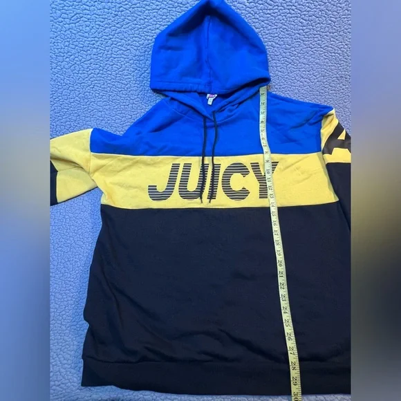Juicy Couture Juice Pullover Hoodie Womens Size XL Blue And Yellow Oversized - Picture 8 of 13